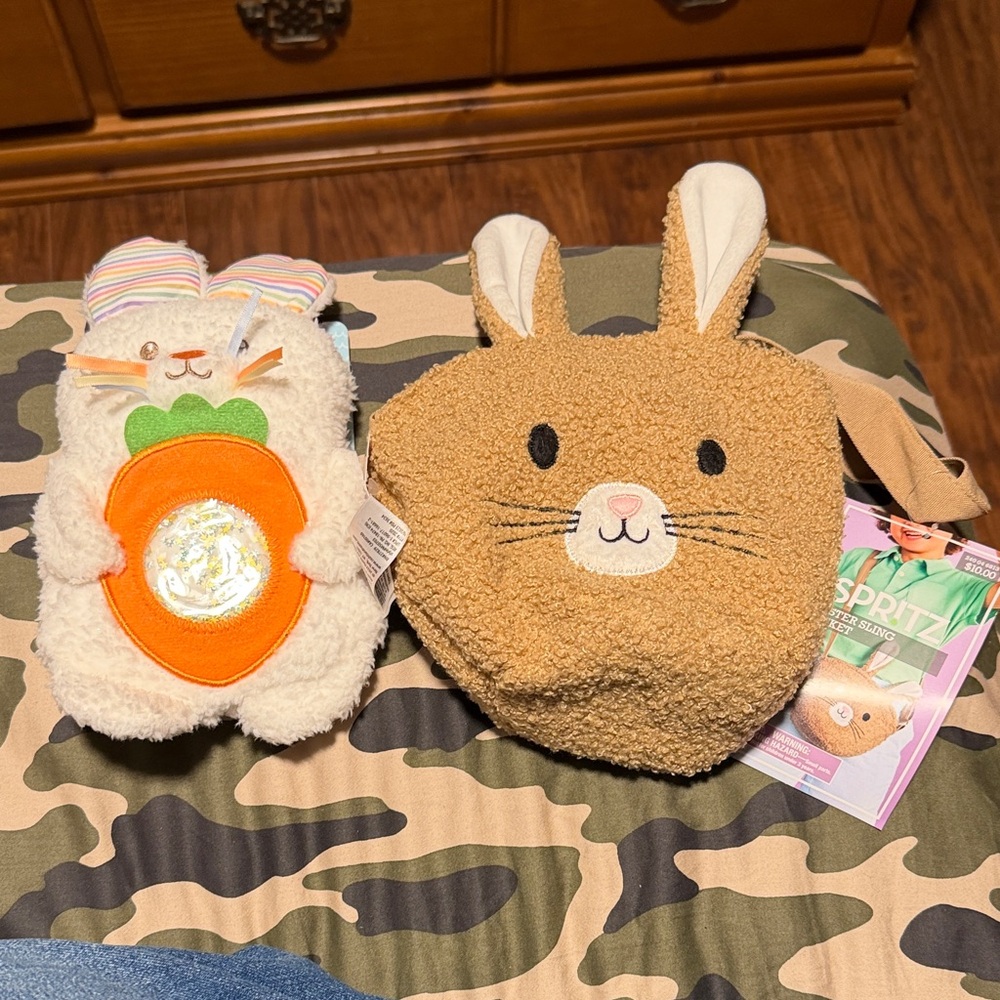 Spritz Beige Fuzzy Bunny Sling Basket